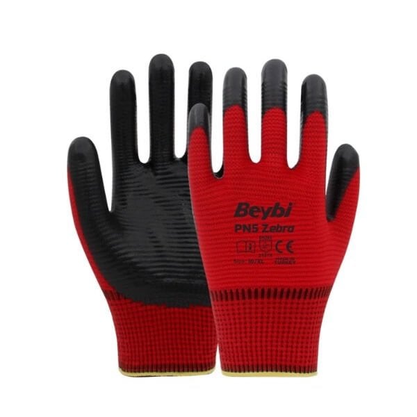 Beybi Nitril PMK PN5 12 li Kırmzı Siyah 10 Beden Eldiven