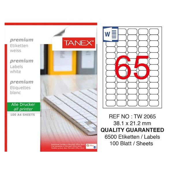 Tanex TW-2065 38,1X21,2 mm 100 lü Laser Etiket