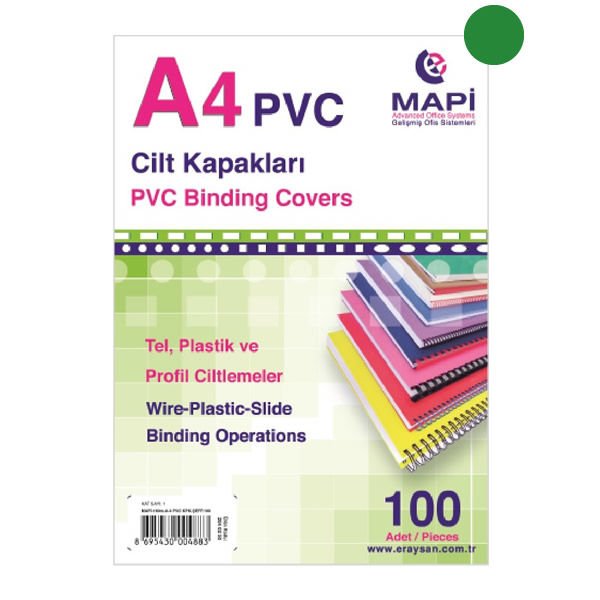 Mapibind A4 160 mic 100 lü Yeşil Pvc Cilt Kapağı