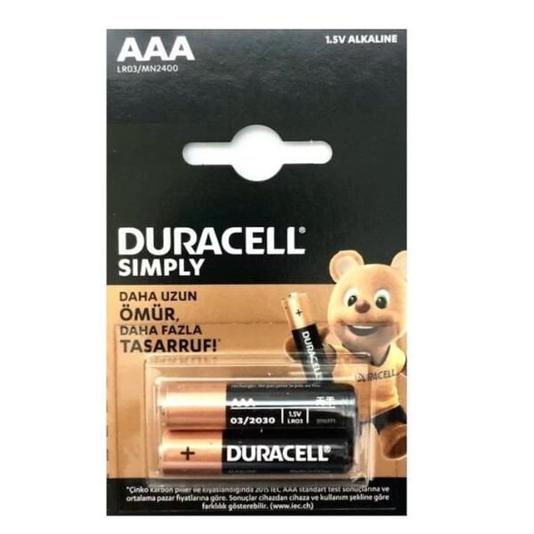 Duracell AAA 2 li Sımply 2400 Mah İnce Kalem Pil