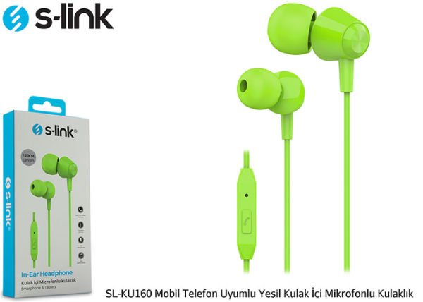 S-link SL-KU160 Mobil Telefon Uyumlu Yesili Kulak İçi Mikrofonlu Kulaklık