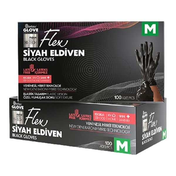 Reflex Flex 100 lü M Siyah Pudrasız Eldiven