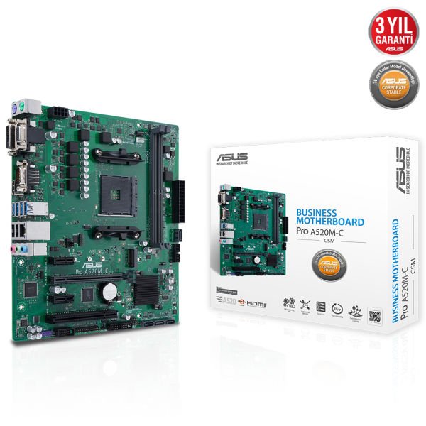 Asus Pro A520M-C-CSM AMD AM4 64GB DDR4 4600Mhz M2 DviVga-Hdmi mATX Anakart