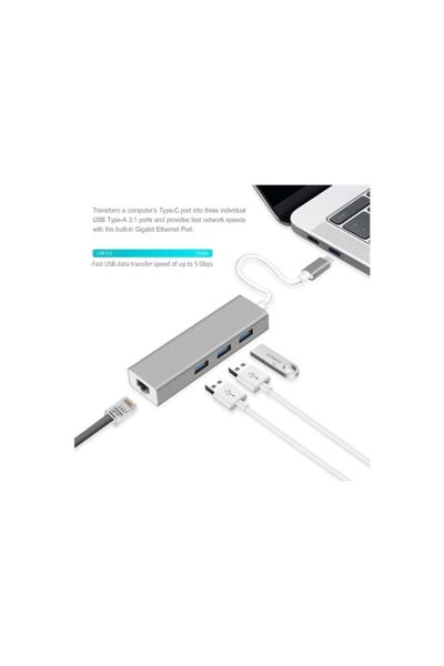 Daytona Fc05 Type-C to 3-Usb 3.0 Gigabit Ethernet Rj45 Çevirici