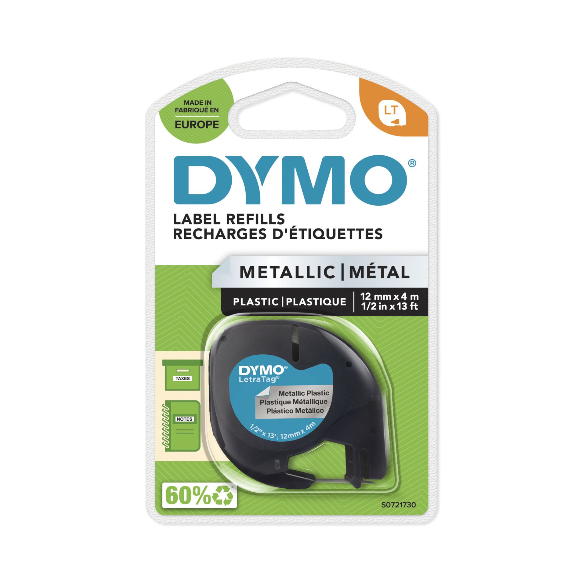 DYMO S0721730 LetraTag Metalik Şerit ( 12 mm x 4 mt ), Gri (59429) 91208