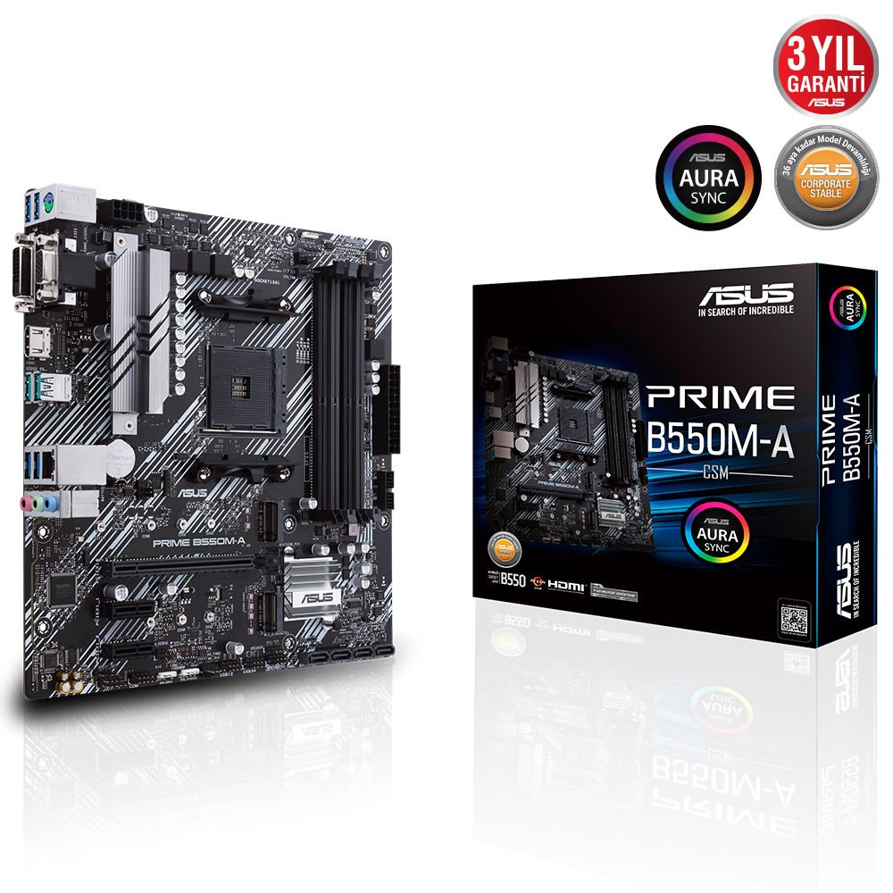 Asus Prime B550M-A-CSM AMD AM4 128GB DDR4 4600Mhz M2 Dvi-Vga-Hdmi mATX Anakart