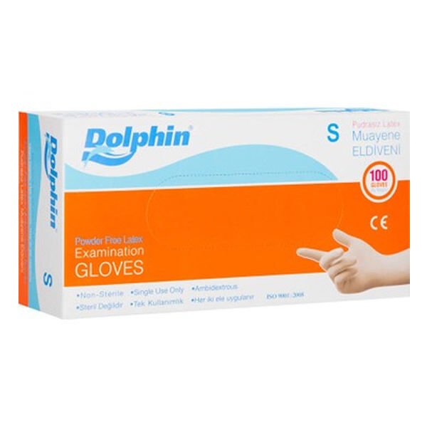 Dolphin 100 lü S Latex Pudrasız Muayene Eldiveni