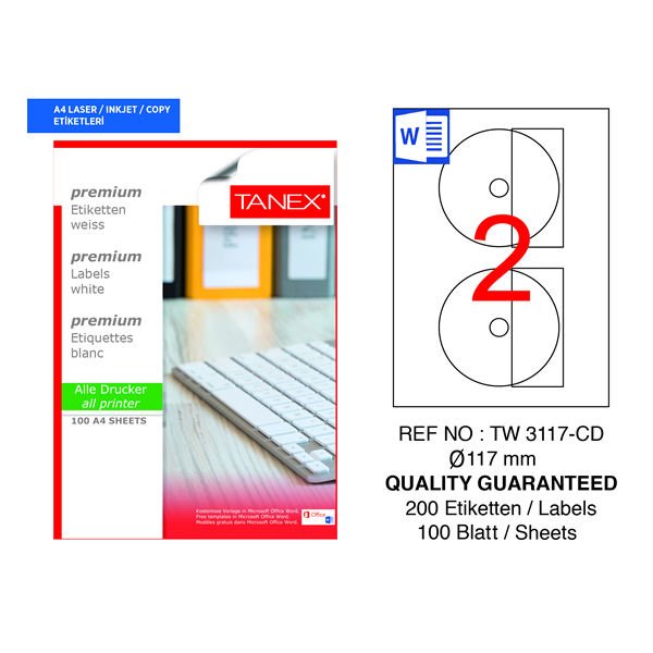 Tanex TW-3117 117mm 100 lü Lazer Etiketi