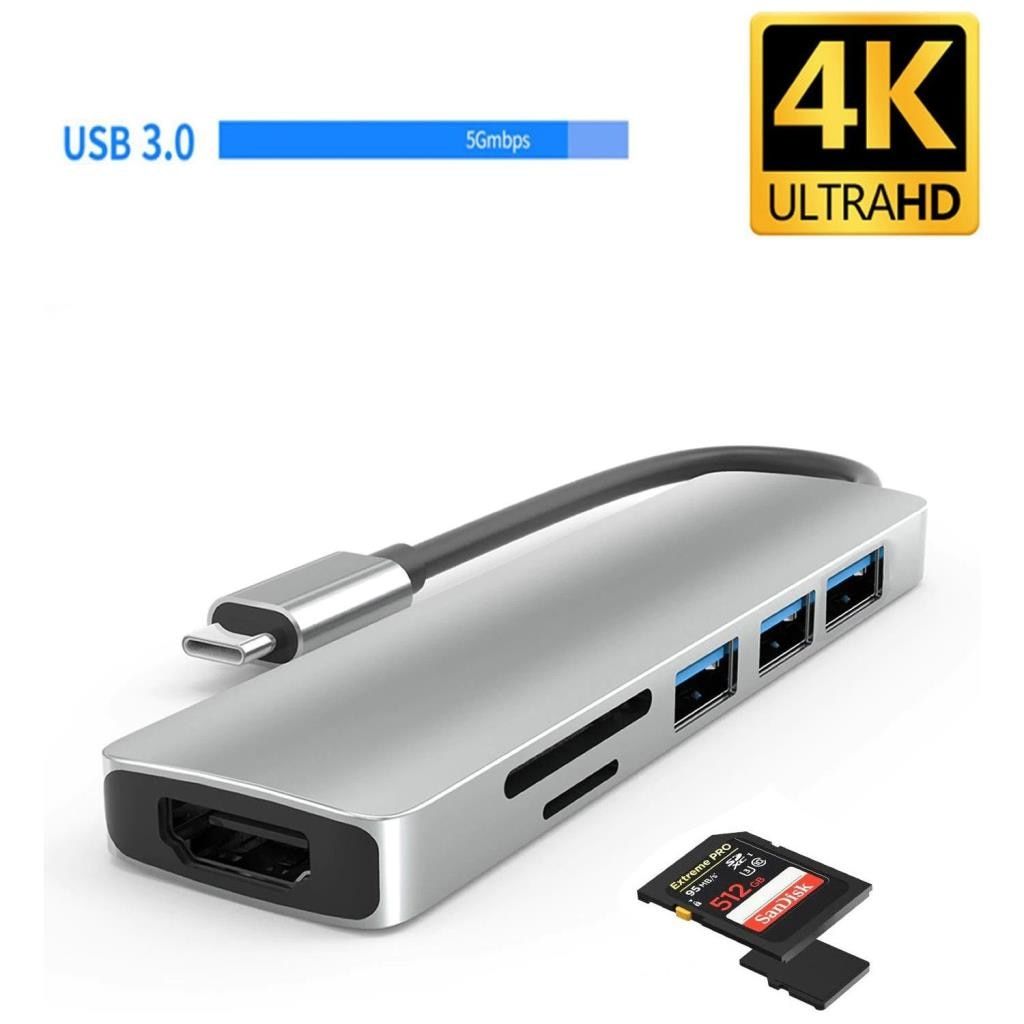 Daytona Airsky Fc-13 Type-C To 3-USB3.0 4K Ultra Hd HDMI Sd Kart Girişli 6IN1 Çevirici Hub Adaptör