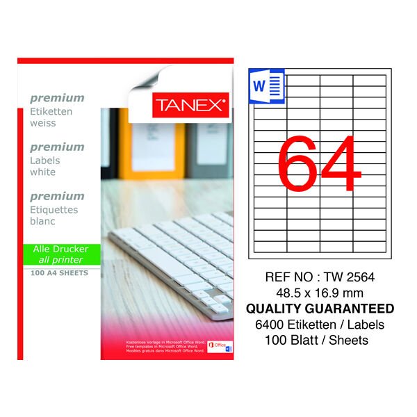 Tanex TW-2564 48,5x16,9mm 100 lü Lazer Etiketi