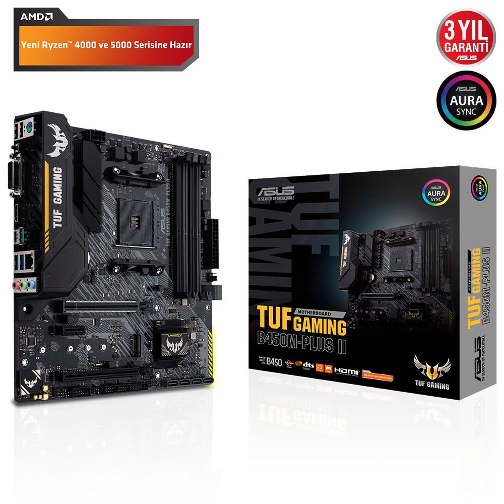 Asus Tuf B450M-Plus II Gaming BIOS FlashBack AMD B450 Soket AM4 DDR4 3466(OC)MHz mATX Gaming Anakart