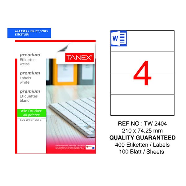 Tanex TW-2404 210x74,25mm 100 lü Lazer Etiketi