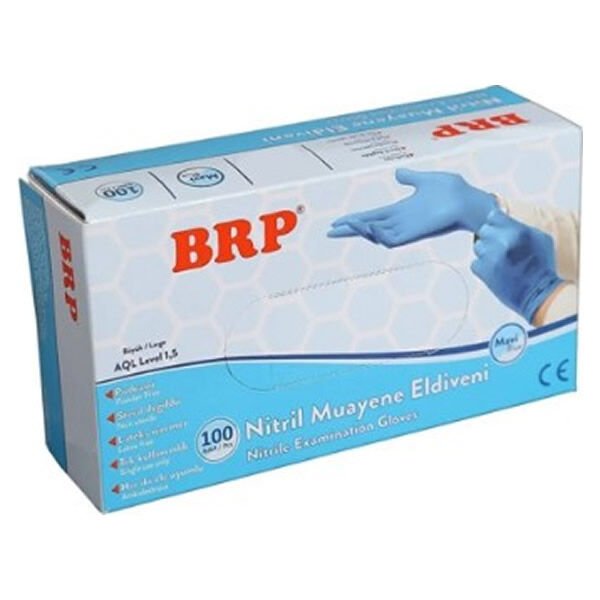 Brp 100 lü M Mavi Nitril Pudrasız Eldiven