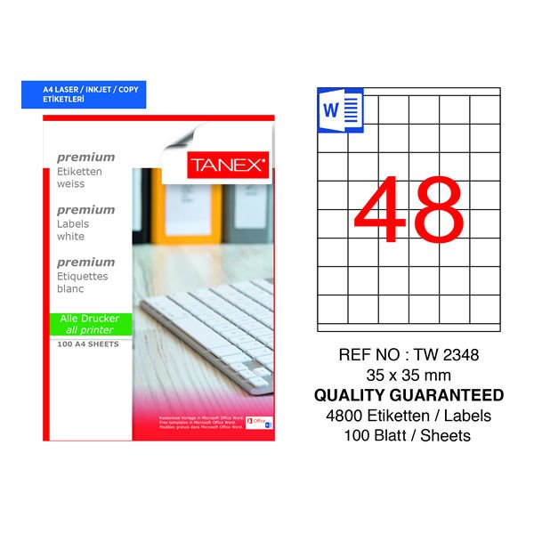 Tanex TW-2348 35x35mm 100 Adet Lazer Etiketi