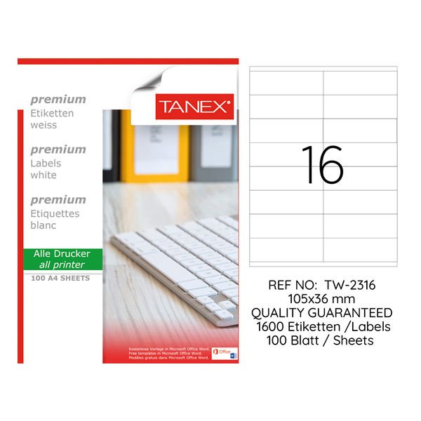 Tanex TW-2316 105x36mm 100 lü Lazer Etiketi