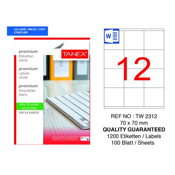 Tanex TW-2312 70x70mm 100 lü Lazer Etiketi