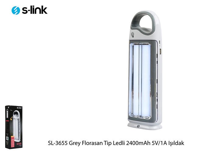 S-link SL-3655 Grey Florasan Tip Ledli 2400mAh 5V-1A 1+36 Ledli Işıldak