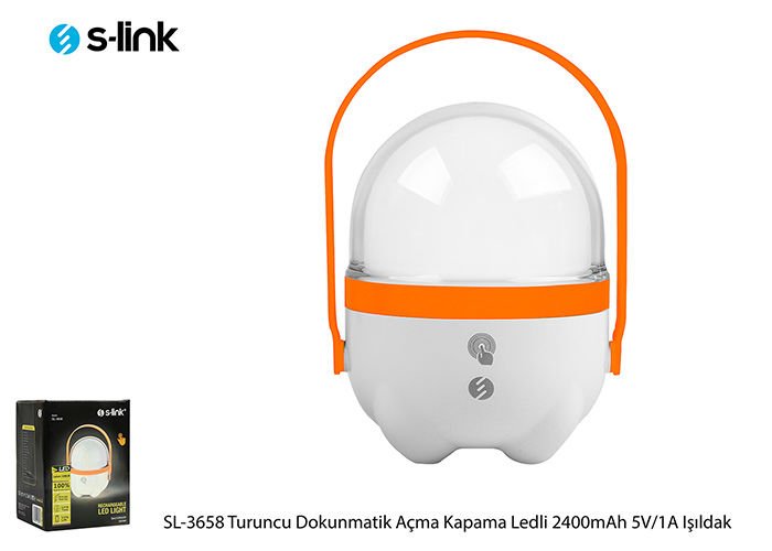 S-link SL-3658 Turuncu Dokunmatik Açma Kapama Ledli 2400mAh 5V-1A 1+30 Ledli Işıldak