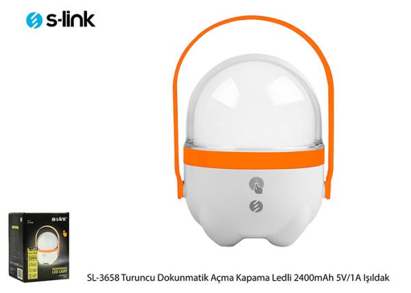 S-link SL-3658 Turuncu Dokunmatik Açma Kapama Ledli 2400mAh 5V-1A 1+30 Ledli Işıldak