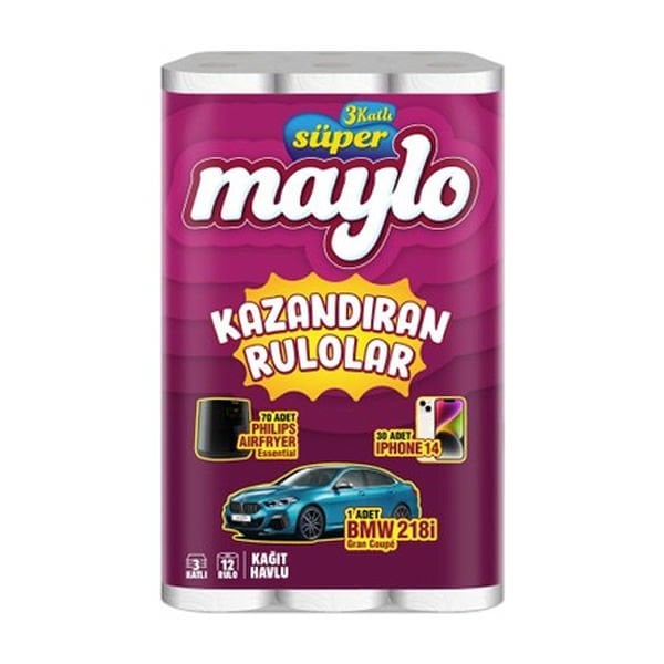 Maylo 3 Katlı 12 li Kazandıran Rulolar Kağıt Havlu