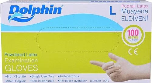Dolphin Muayene Latex Pudralı Large 100lü Eldiven