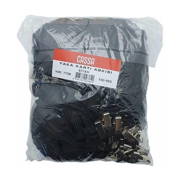 Cassa 100 lü Siyah Metal Maşalı Boyun Askı İpi