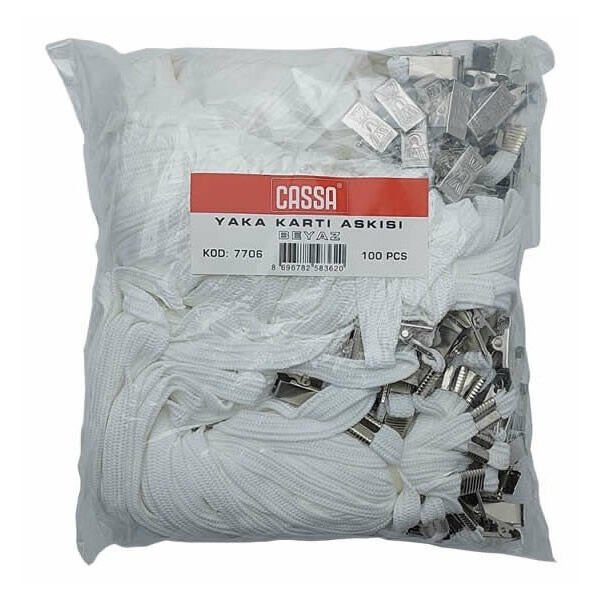 Cassa 100 lü Beyaz Metal Maşalı Boyun Askı İpi