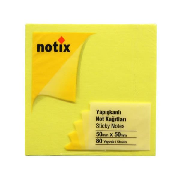 Notix Neon Sarı 80 Yaprak 50X50 Yapışkanlı Not Kağıdı