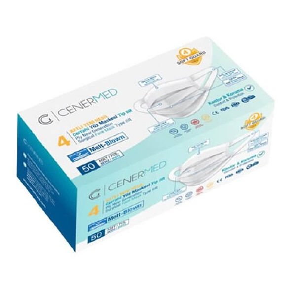 Cenermed 3 Katlı Meltblown Soft Guard Beyaz Cerrahi Yüz Maskesi