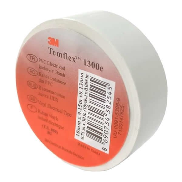 3M 0007-0016 Temflex 1300E 18mmX10mt İzole Beyaz Renk Bant