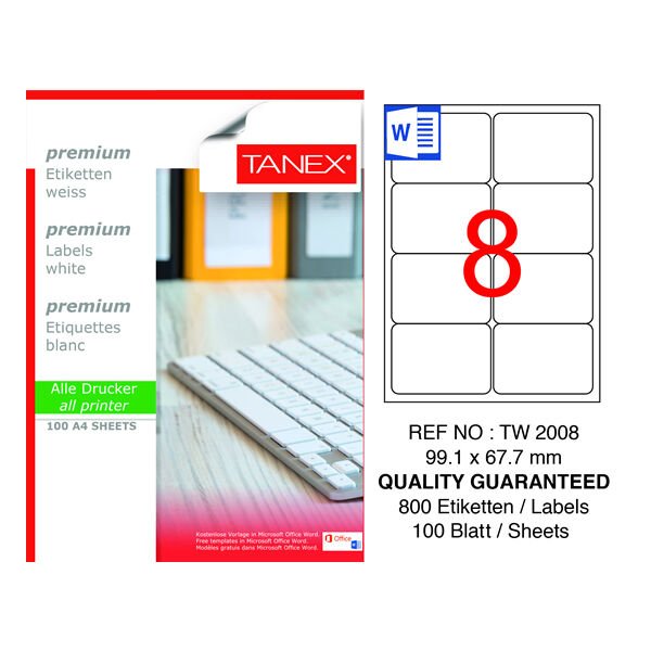 Tanex TW-2008 99,1X67,7mm 100 lü Lazer Etiket
