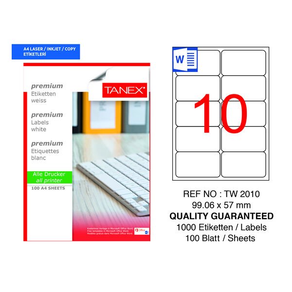Tanex TW-2010 99,06x57mm 100 lü Lazer Etiket