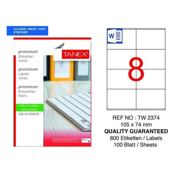 Tanex TW-2374 105x74 mm 100 lü Kırmızı Lazer Etiket