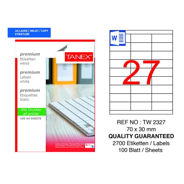 Tanex TW-2327 70x30mm 100 lü Lazer Etiketi