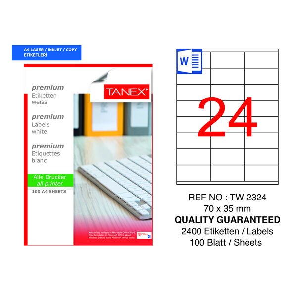 Tanex TW-2324 70x35mm 100 lü Lazer Etiketi