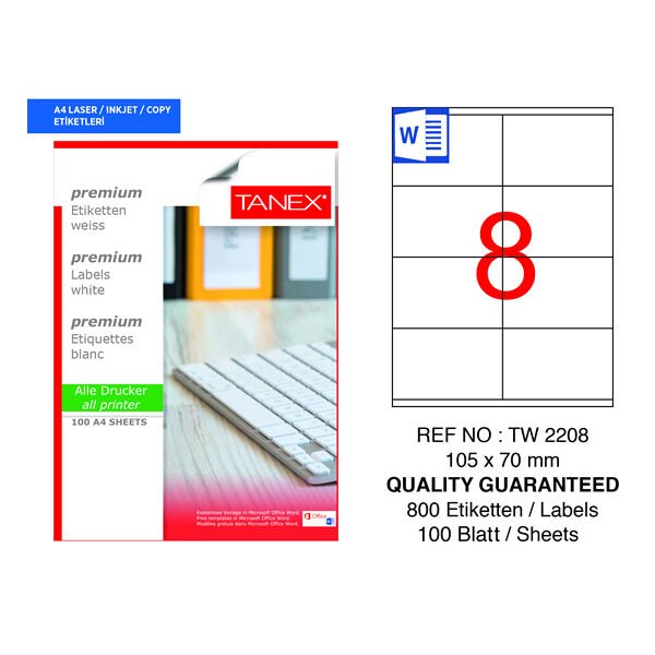 Tanex TW-2208 105x70mm 100 lü Lazer Etiketi