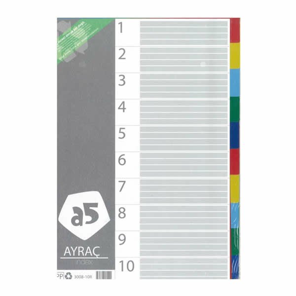 A5 3008-10R 1-10 Renkli A4 Ayraç