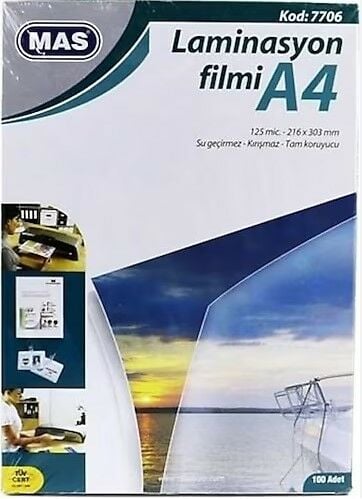 Mas 7706 A4 125 Mic 100 lü Laminasyon Filmi