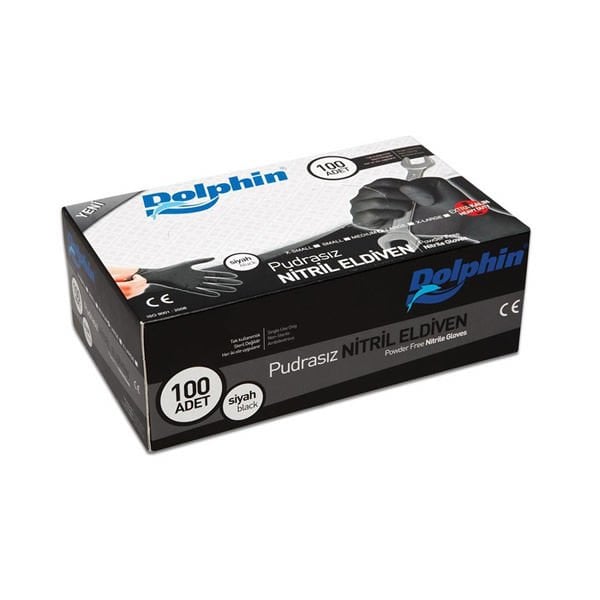 Dolphin 100 lü L Nitril Pudrasız Siyah Eldiven