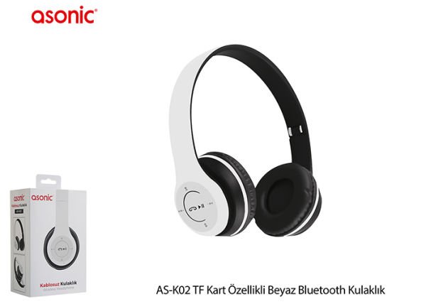 Asonic AS-K02 Beyaz TF Kart Özellikli Bluetooth Kulaklık
