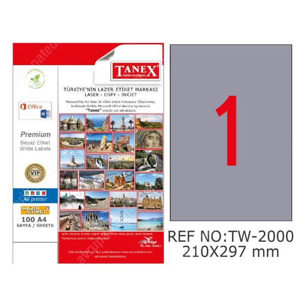 Tanex Tw-2000 210X297mm 25 li Şeffaf Lazer Etiket