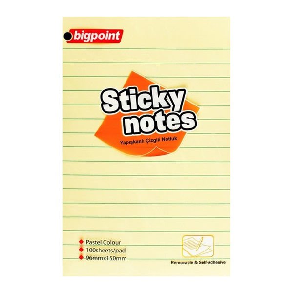 Bigpoint 99x150 Sarı Çizgili Yapışkanlı Not Kağıdı
