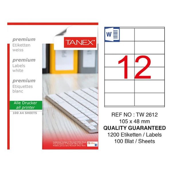 Tanex Tw-2612 105X48 mm 100 Adet Laser Etiket