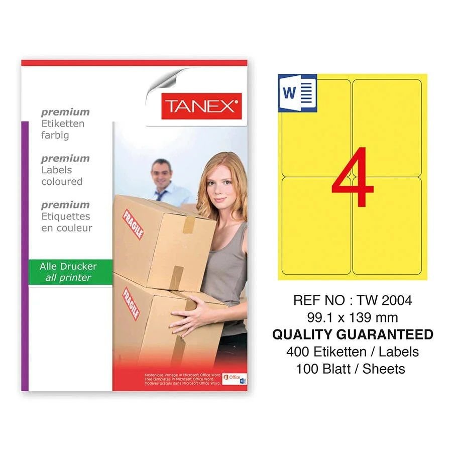 Tanex Tw-2204 105X148,5 Mm Sarı Laser Etiket 100 Ad.