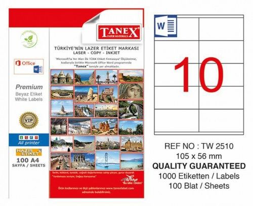 Tanex Tw-2510 105X56 Mm Laser Etiket 100 Ad.