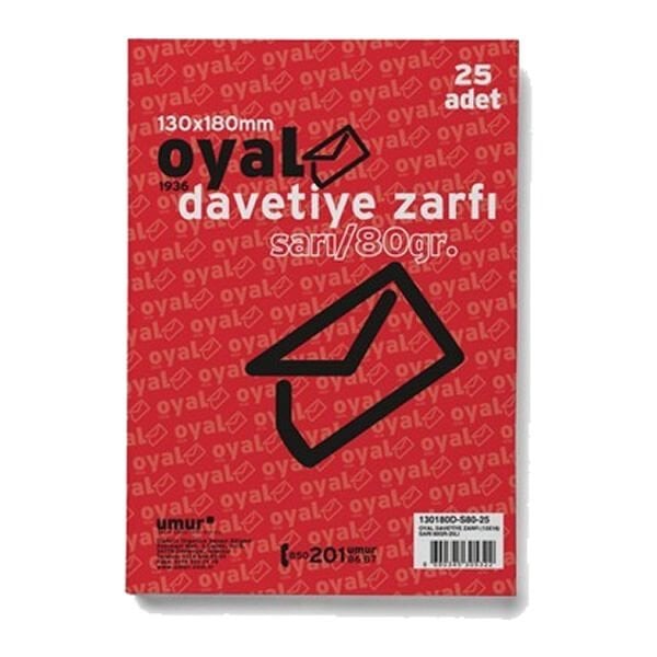 Oyal 13x18 80 gr 25 li Sarı Davetiye Zarf