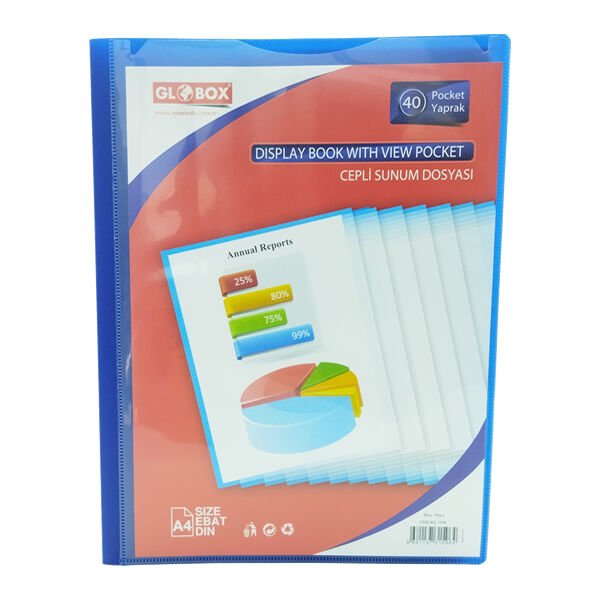 Globox 1596 40 Yaprak Mavi Cepli Sunum Dosyası