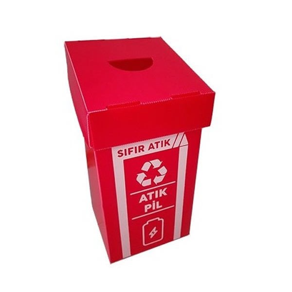 Ofis PP Oluklu 175x175x350x3x005 Kırmızı Pil Atık Kutusu