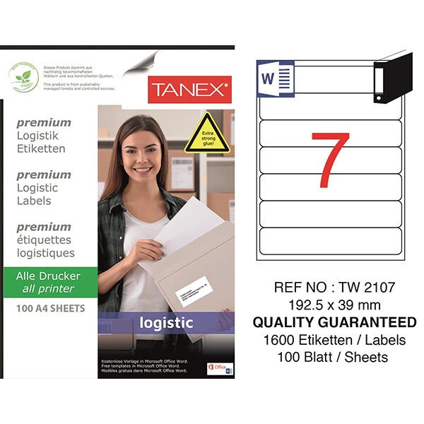 Tanex Tw-2107 192,5X39 Mm Lojistik Etiket 100 Ad.