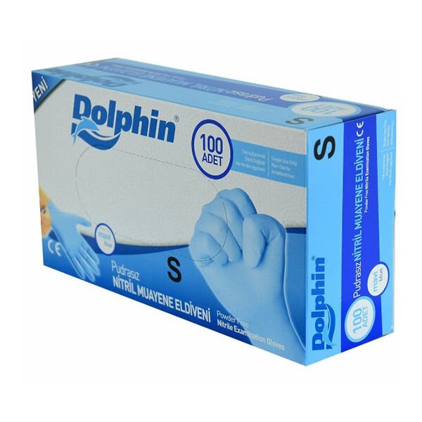 Dolphin 100 lü S Nitril Pudrasız Mavi Muayene Eldiveni